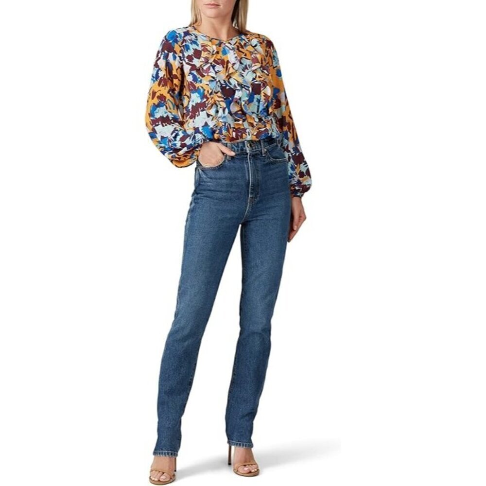 Prabal Gurung Collective Ochre Floral Ruffle Blouse Women’s Size 6